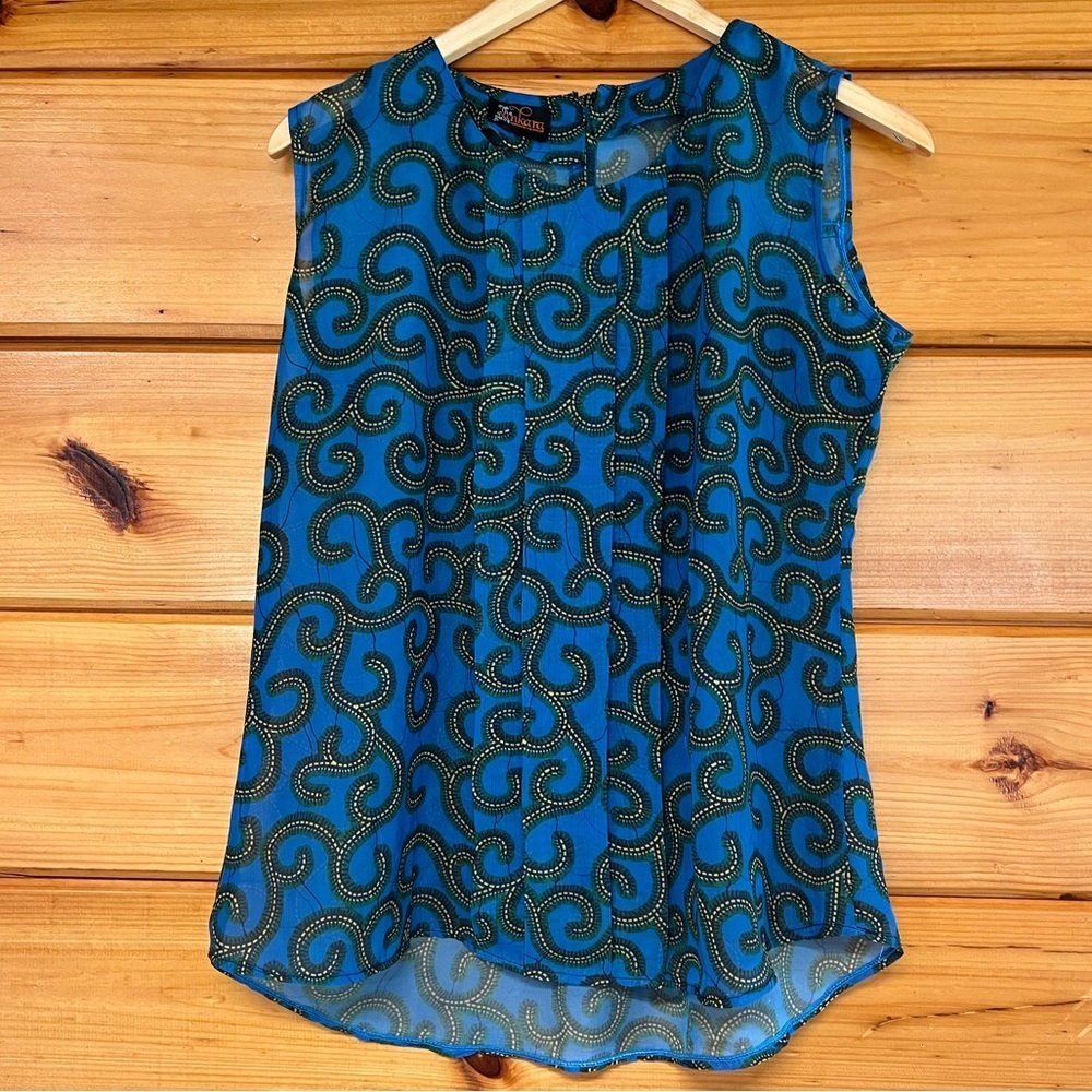 Ankara Sleeveless Medium Scoop Neck Colorful Blouse Women’s Top